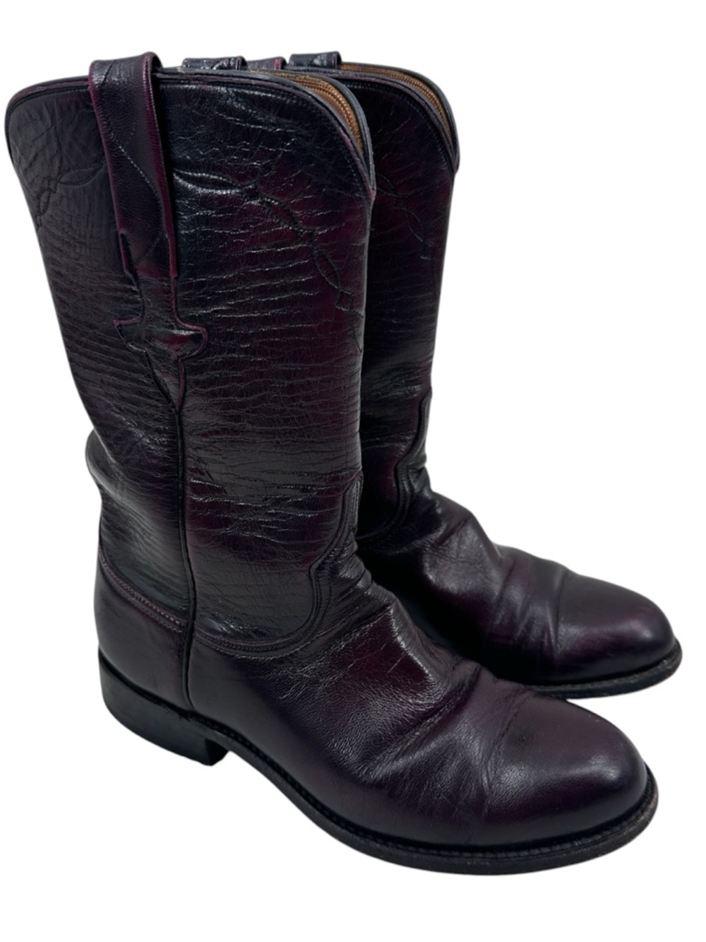LUCCHESE Vintage Boots Roper Cowboy, Made in USA Black Cherry